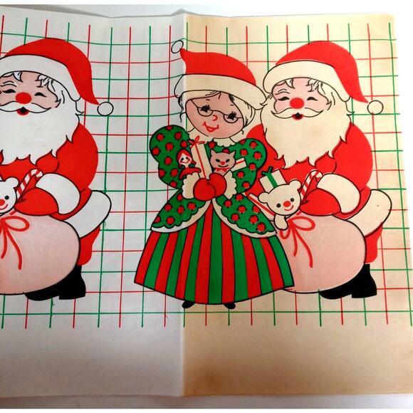 Vintage Santa Mrs Claus Paper Tablecloth Christmas 54"x88" Retro Holiday Kitsch - Picture 4 of 9